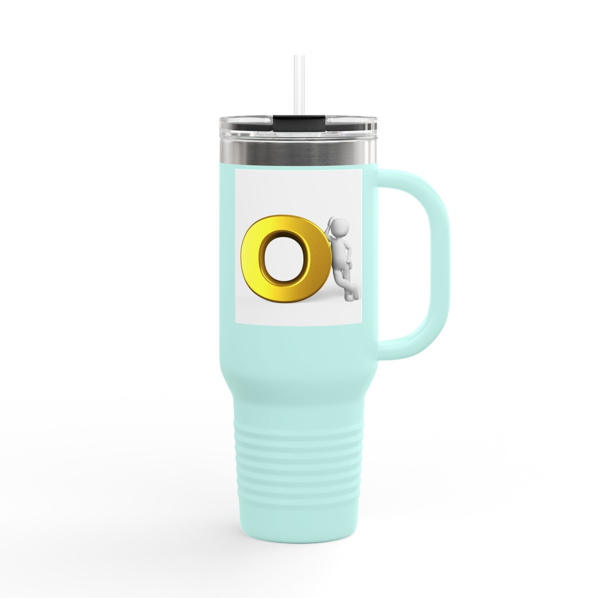 3D Person Pushing Gold O Letter Travel Mug | 40oz Insulated Tumbler
