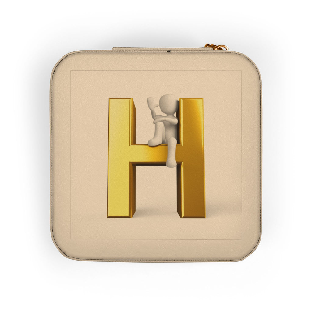 Monogram H Initial Jewelry Travel Case | Compact Square Organizer