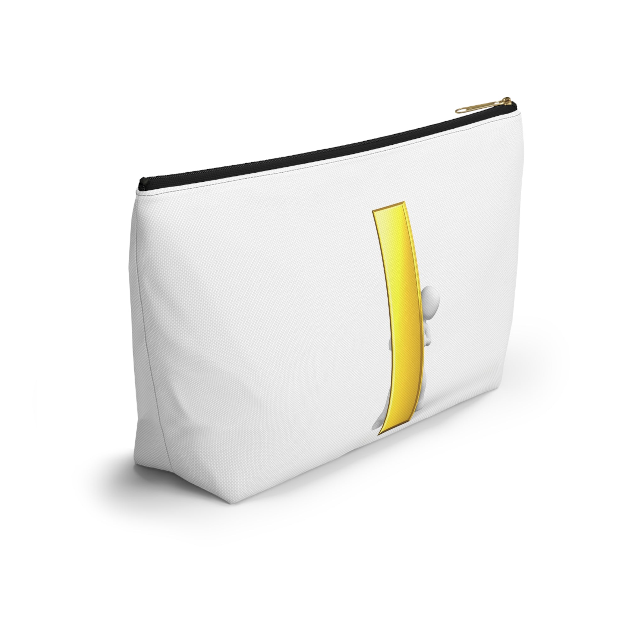 3D Stick Figure Holding Gold Letter i Accessory Pouch | T-Bottom Cosmetic Bag