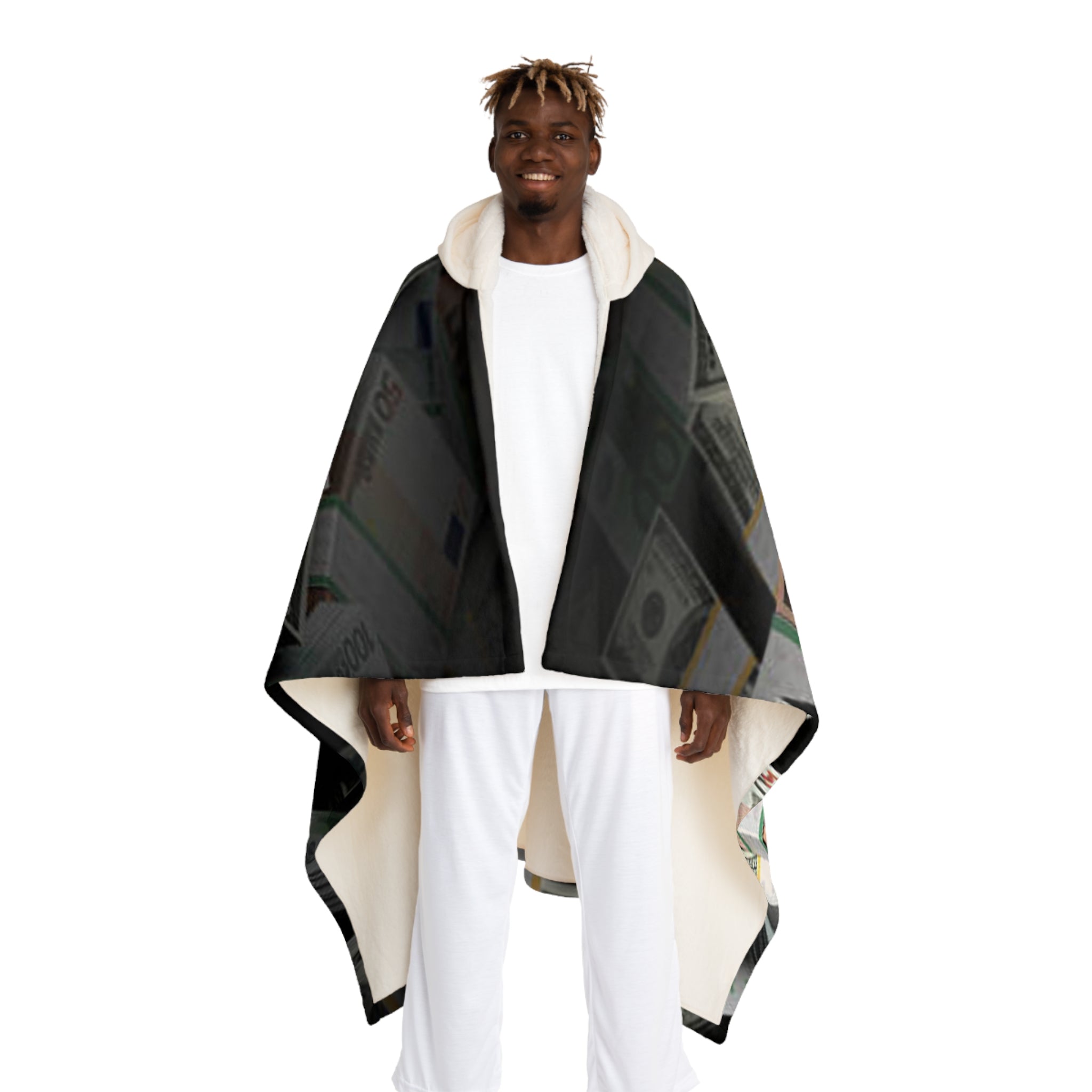 Money Print Hooded Blanket | Sherpa Fleece Cash Design