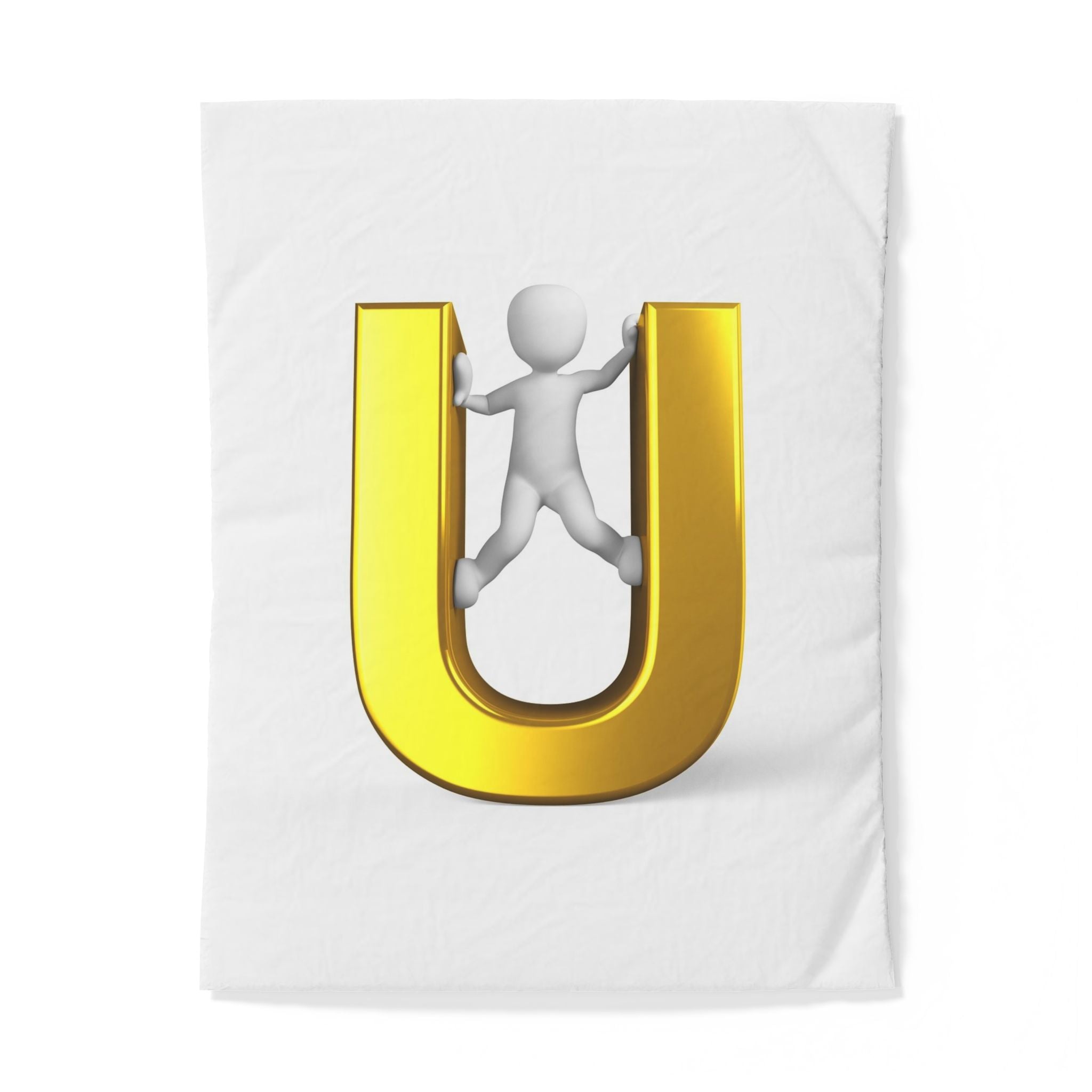 3D Golden Letter U with Figure Cotton Duvet Cover | Alphabet Monogram