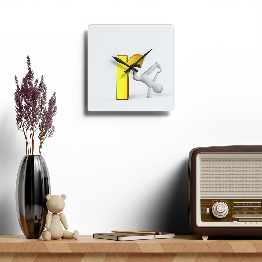 3D Letter R Breakdancer Acrylic Wall Clock | Modern Alphabet Decor
