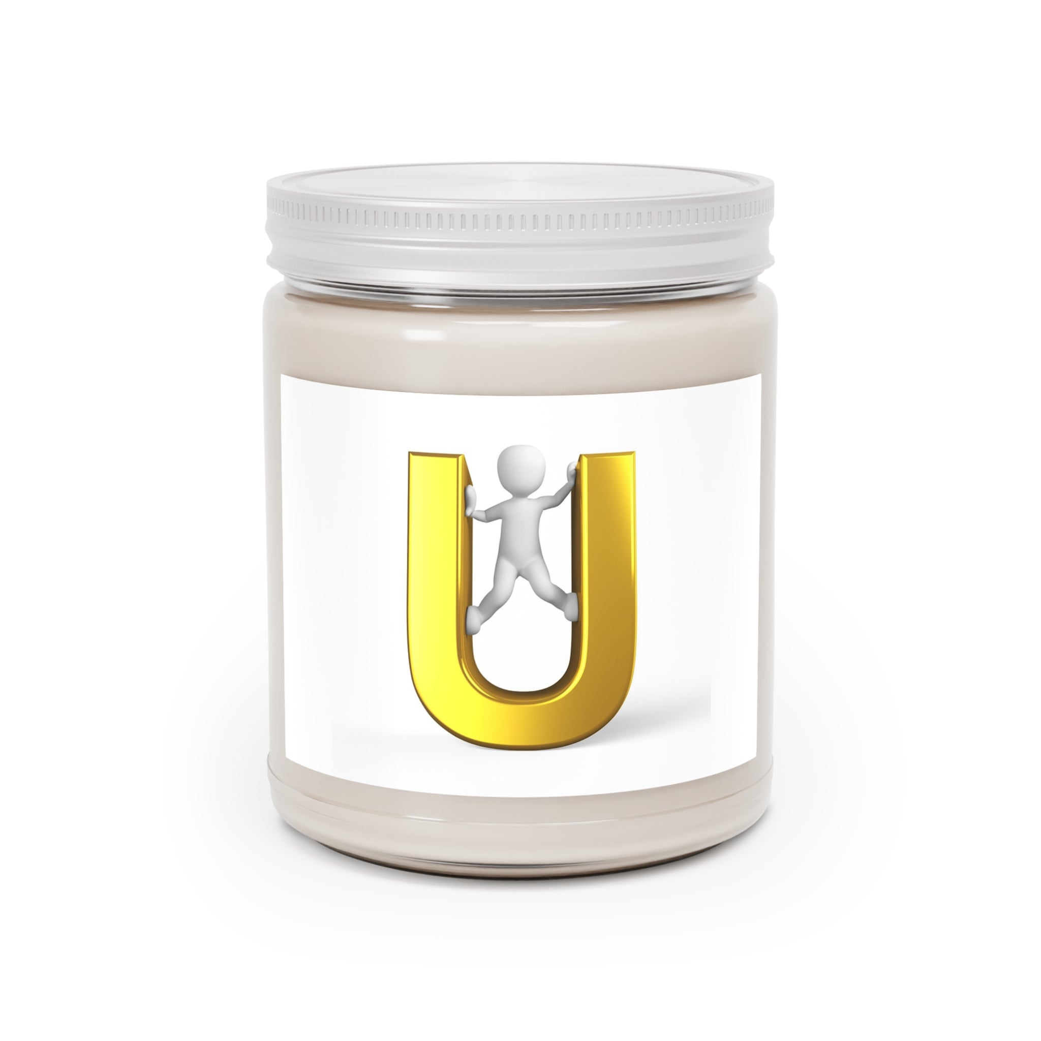 Bougie Lettre U Or 3D avec figurine | Bougie de Soja 9oz
