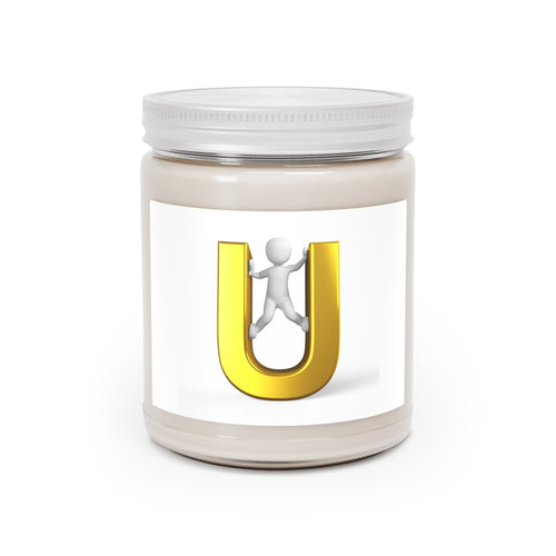 Bougie Lettre U Or 3D avec figurine | Bougie de Soja 9oz