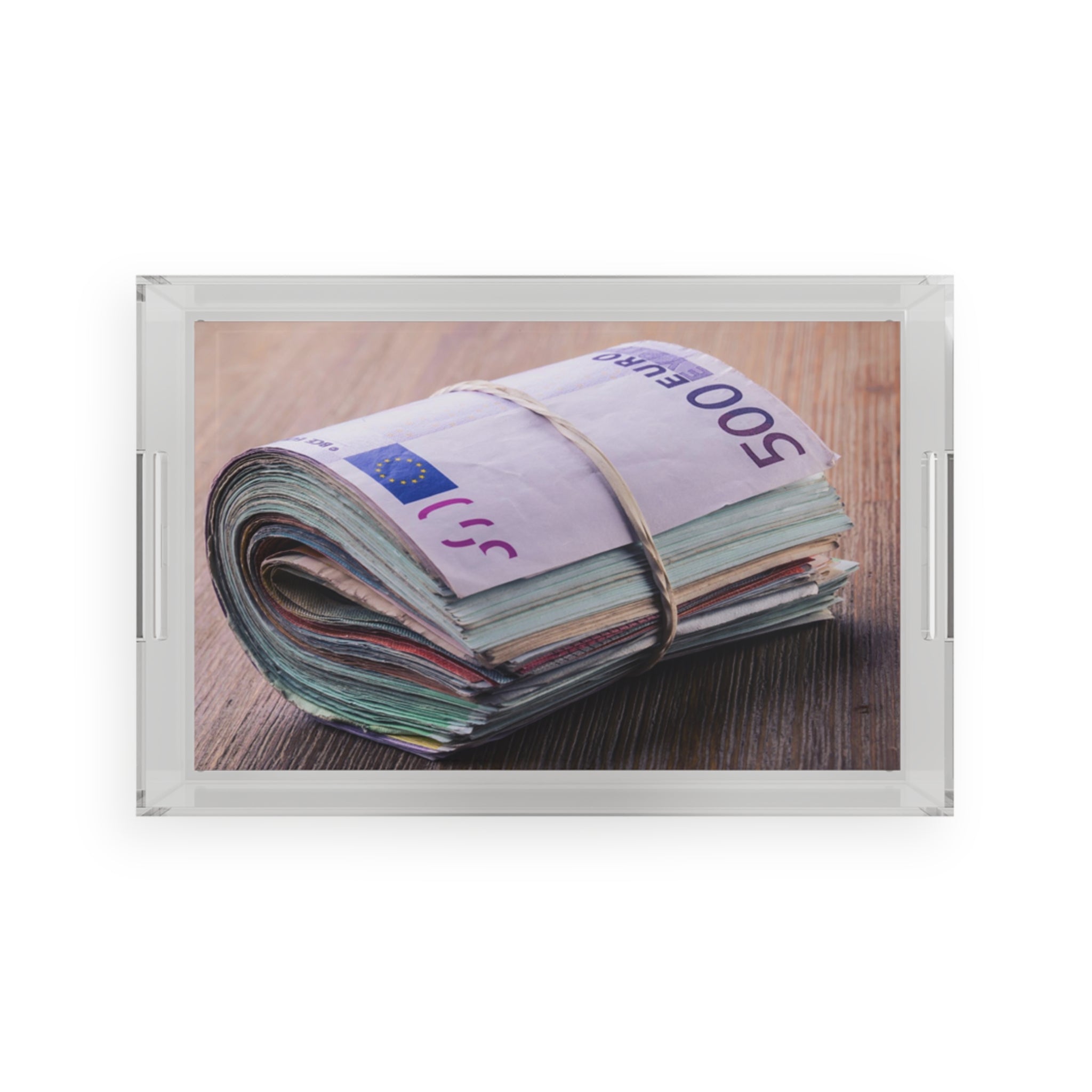 Bundle of Euros Acrylic Serving Tray | Money Photography Home Decor