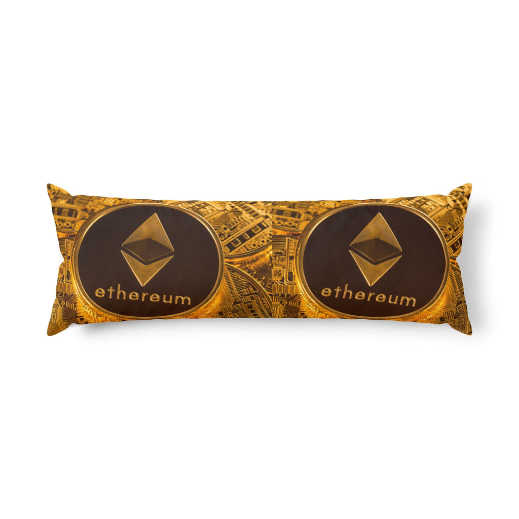 Ethereum Crypto Coin Body Pillow | Digital Currency Decor, Gold Circuit Design