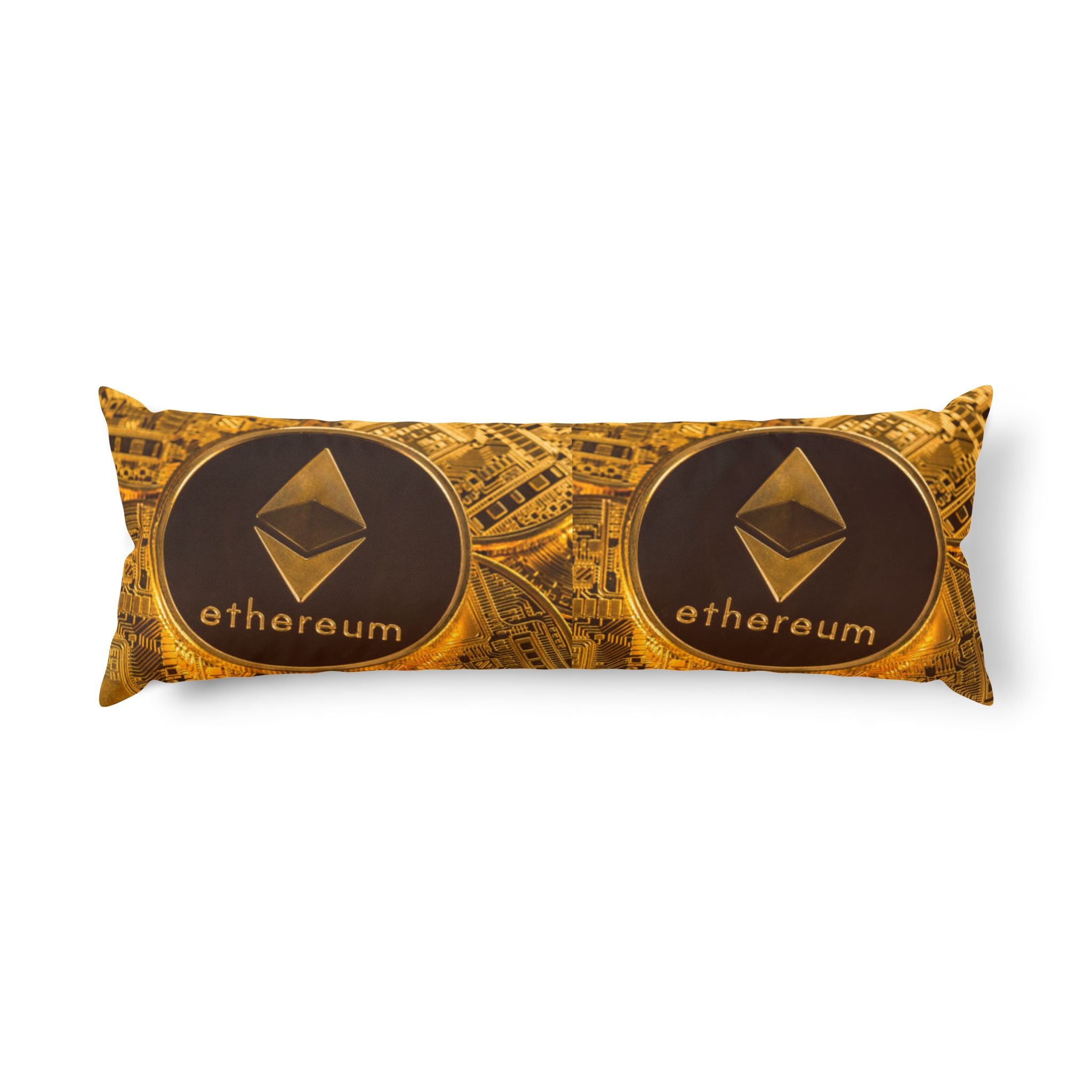 Ethereum Crypto Coin Body Pillow | Digital Currency Decor, Gold Circuit Design