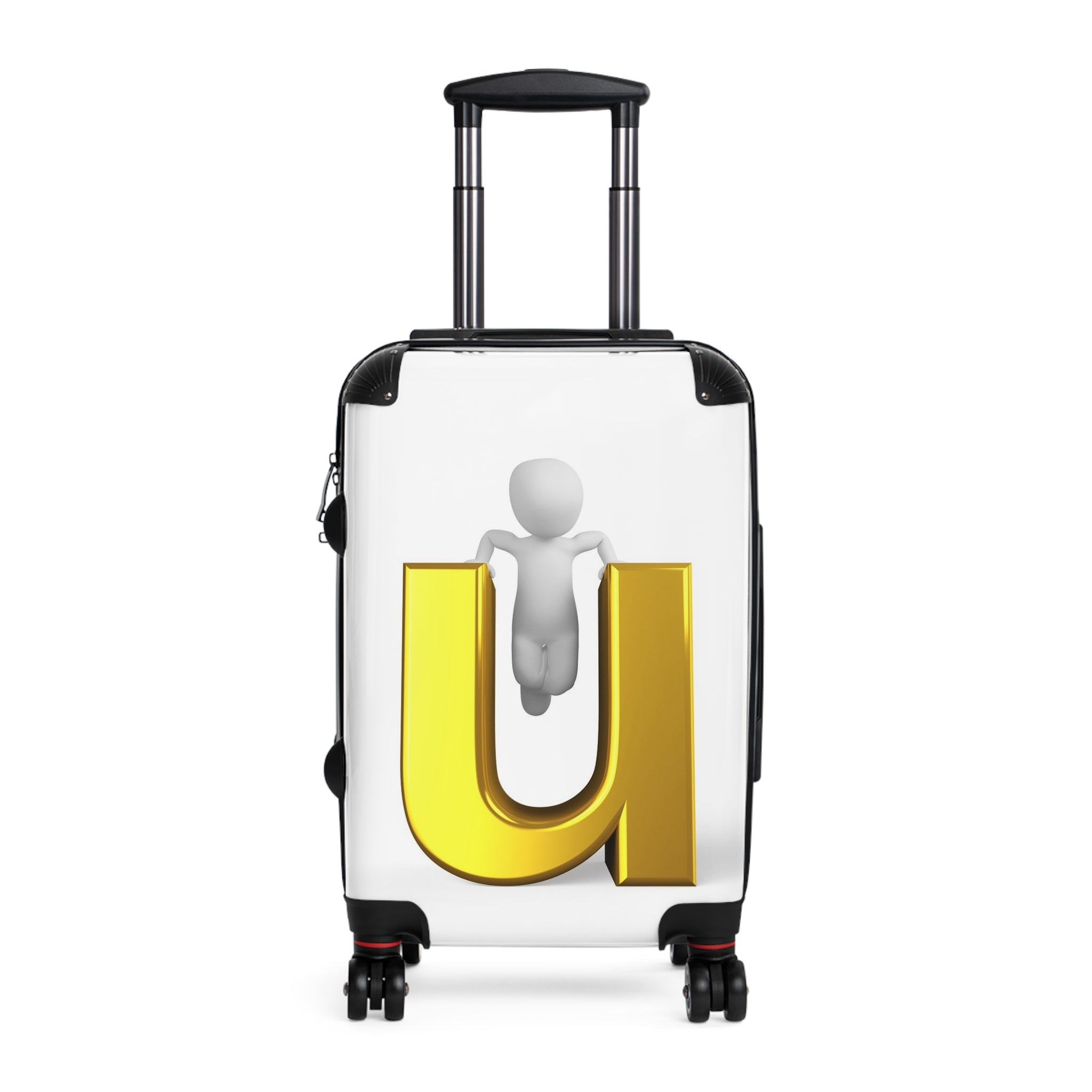3D Gold Letter U with Figure Suitcase | Personalized Luggage Decal