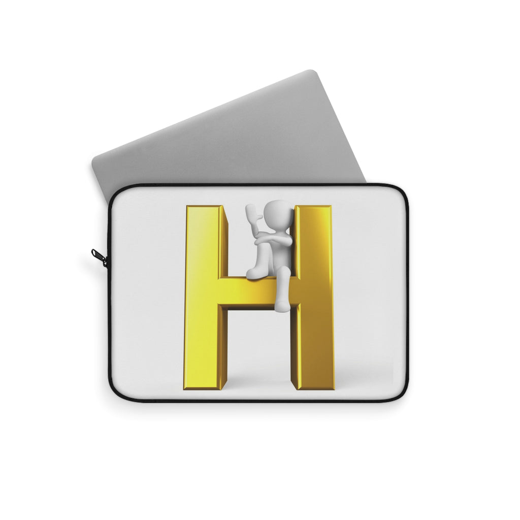 Gold 3D Letter H with Climbing Figure Laptop Sleeve | Monogram H
