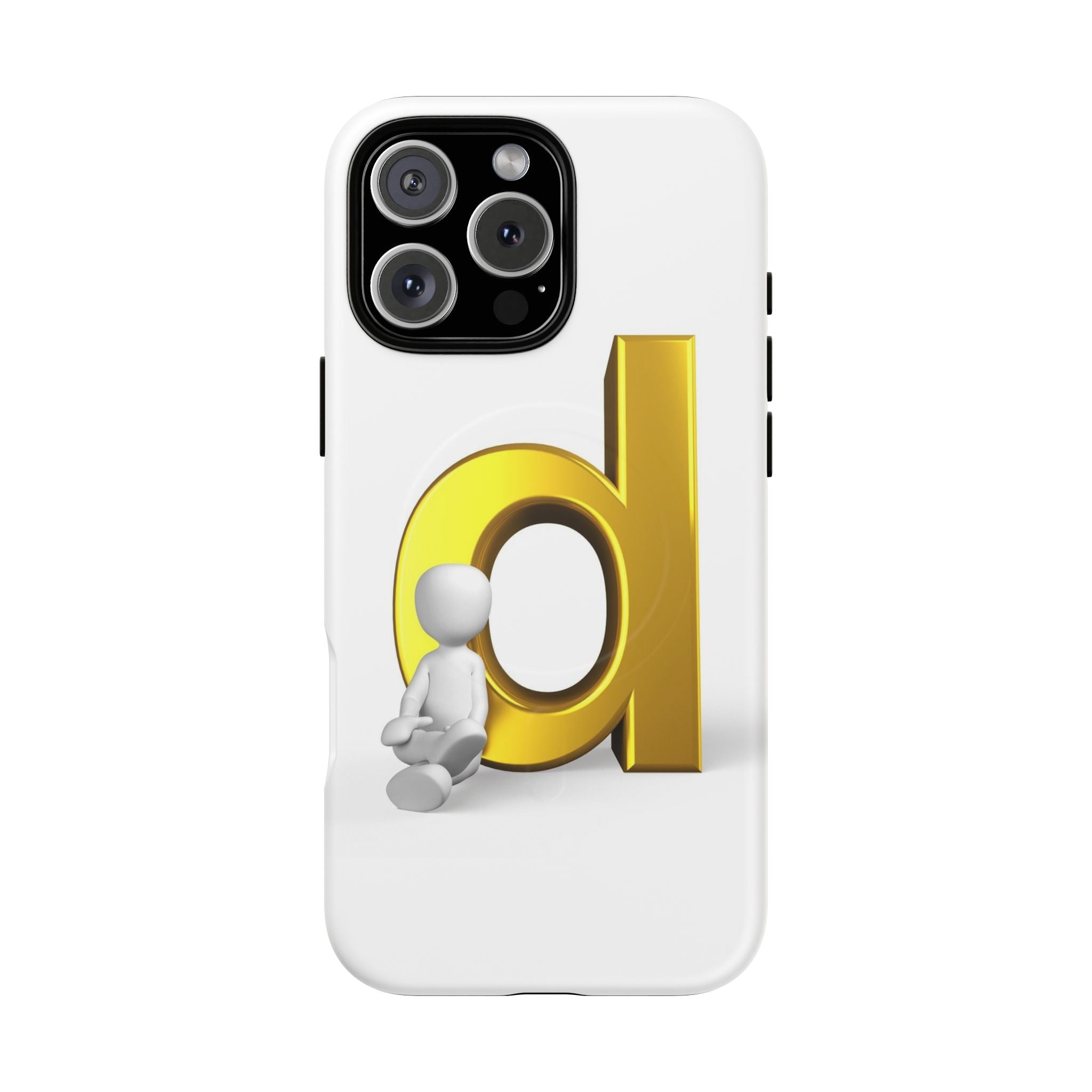 Coque de téléphone Lettre D dorée avec personnage assis | Coque magnétique