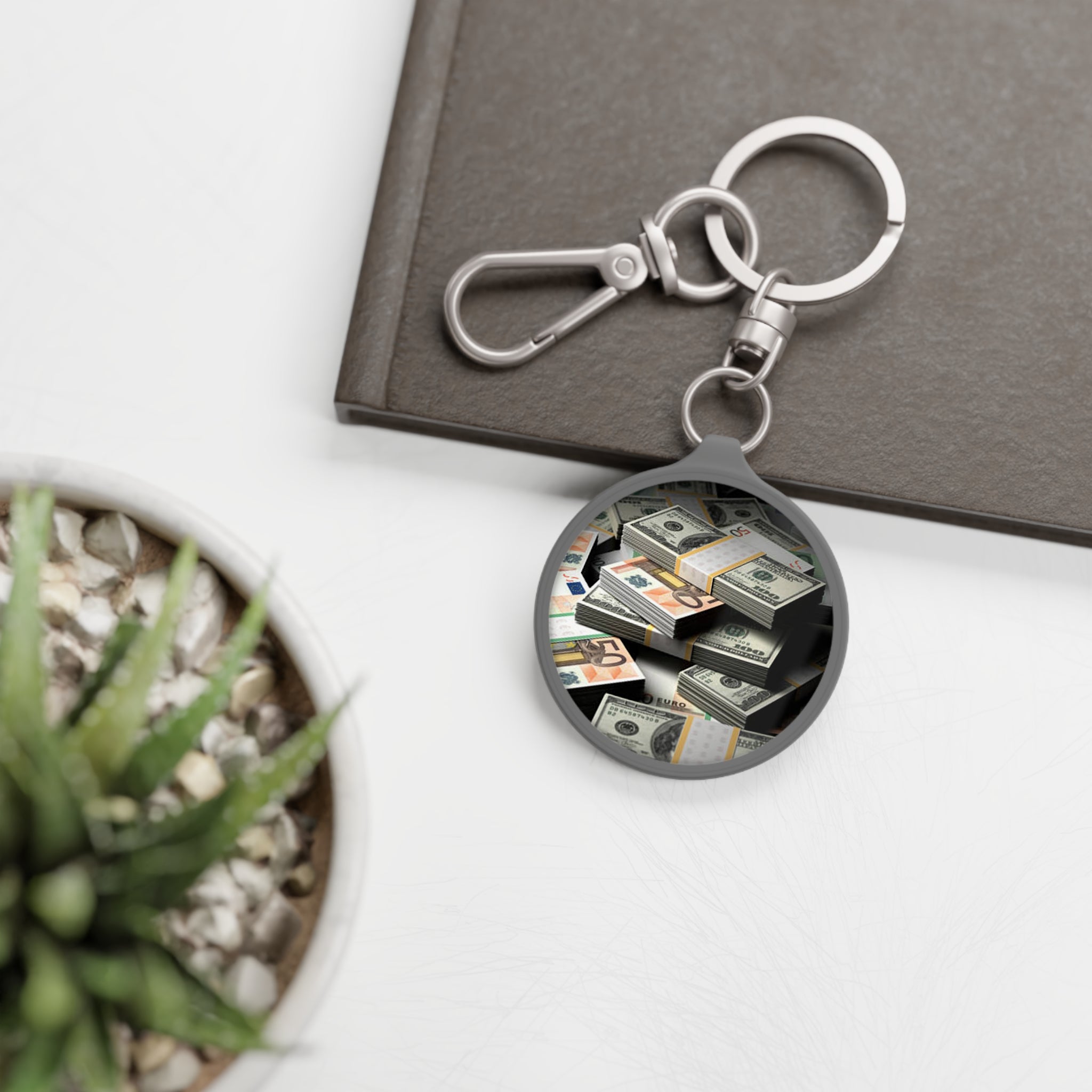 Stacks of Cash Keyring Tag | Money Pattern Keychain Accessory
