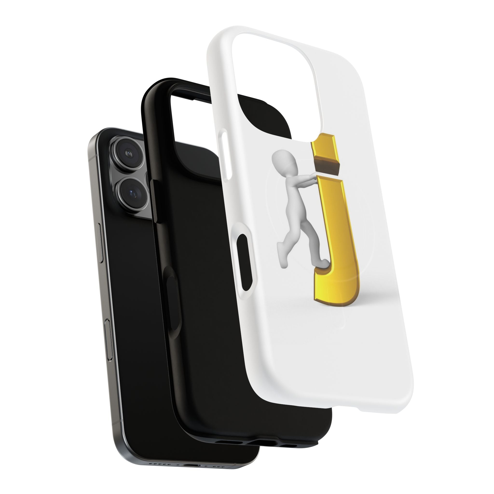3D Stick Figure Pushing Gold Letter J Phone Case | Tough Magnetic Case