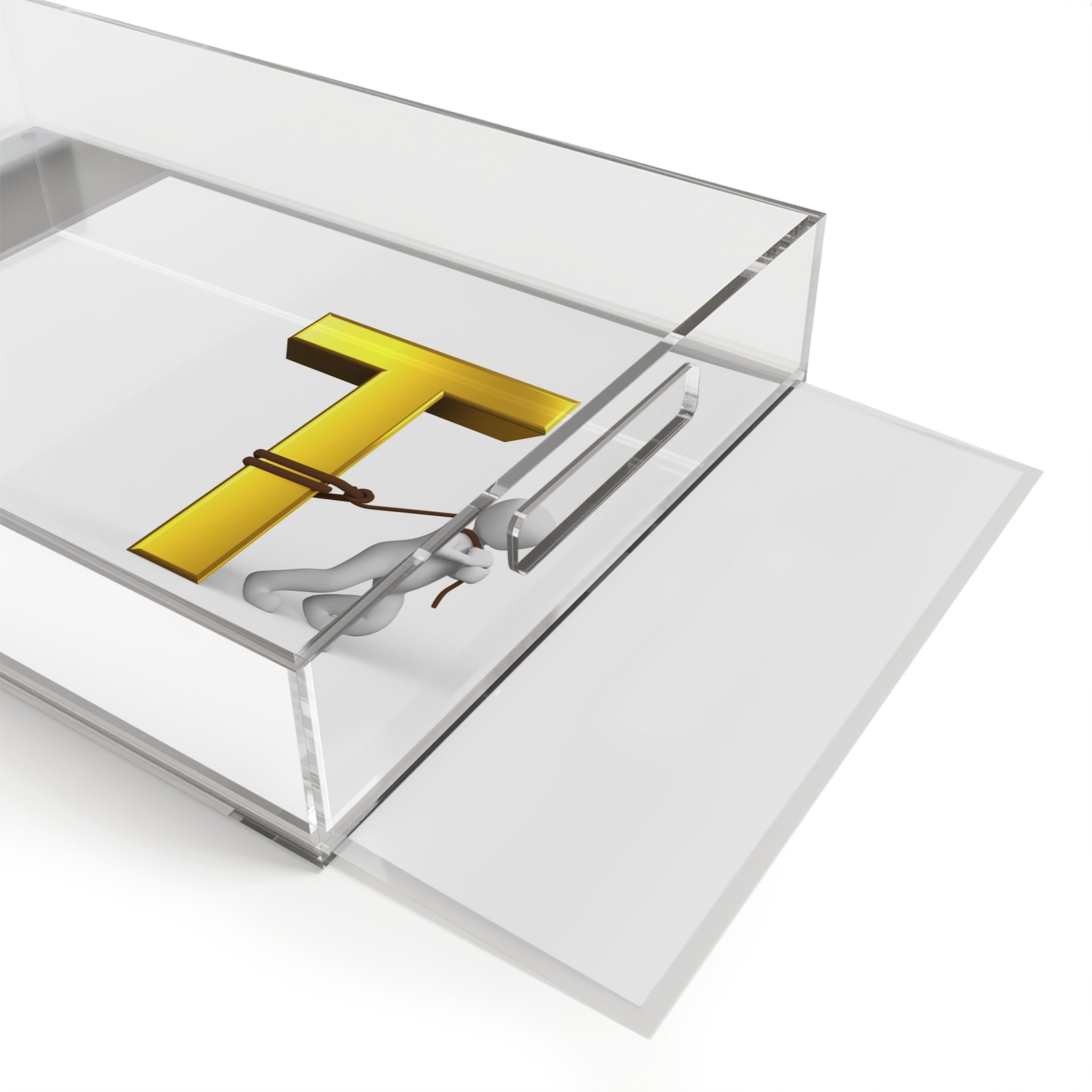 3D Figure Pulling Gold Letter T Acrylic Serving Tray | Monogram Initial Letter T