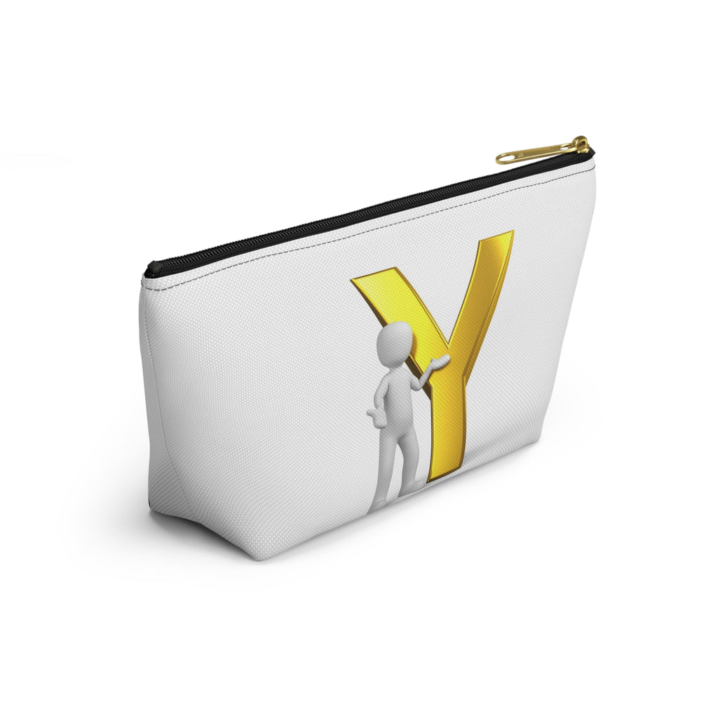 Gold Letter Y with Figure Accessory Pouch | Monogram Makeup Bag