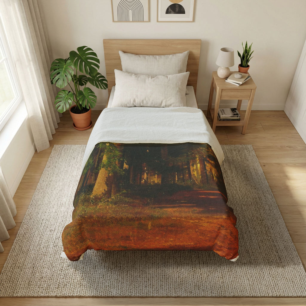 Forest Landscape Cotton Duvet Cover | Woodland Trees Illustration