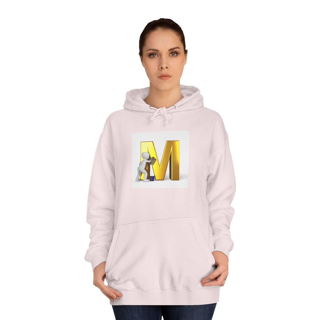 Gold Letter M with Figure Hoodie | Monogram Initial M Sweatshirt