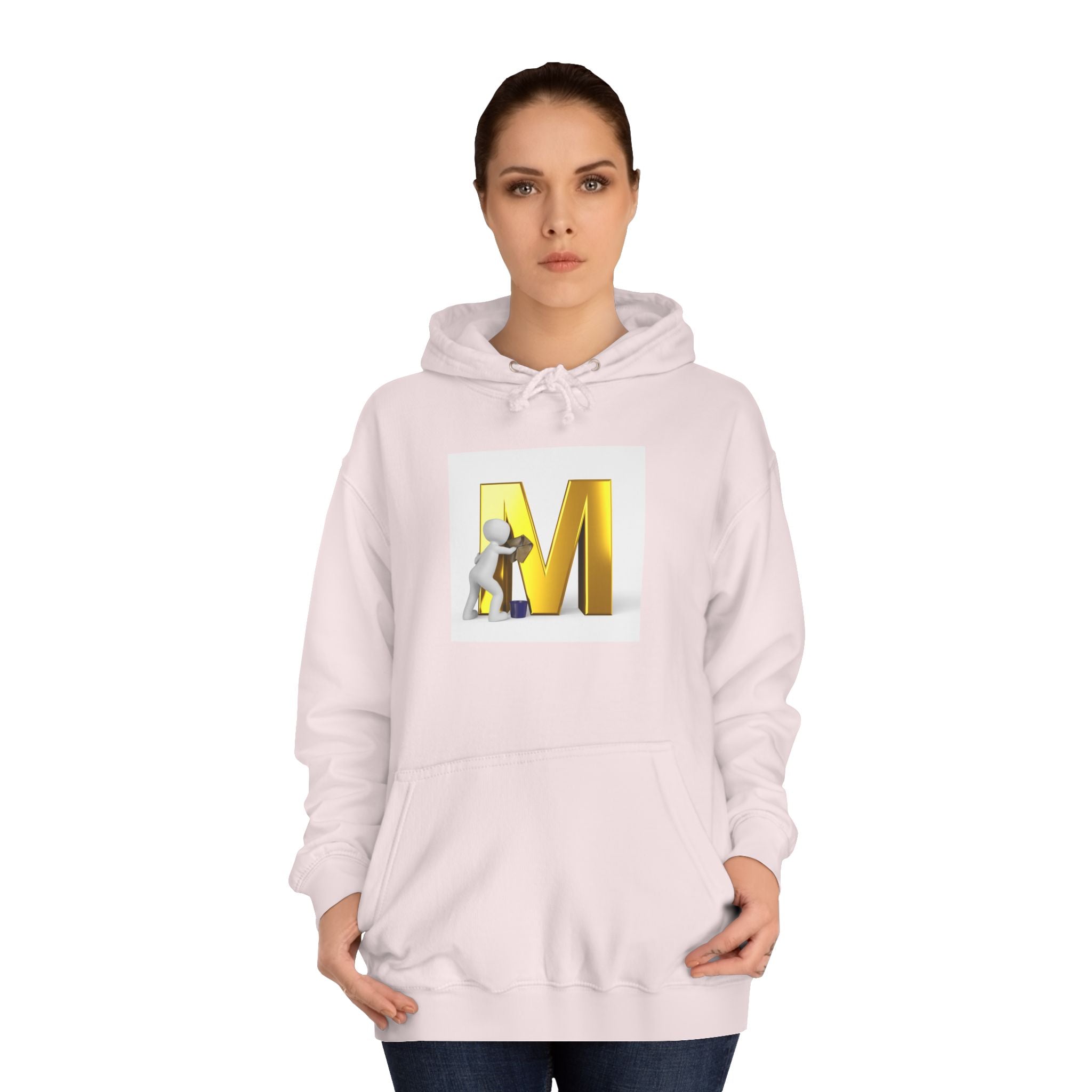 Gold Letter M with Figure Hoodie | Monogram Initial M Sweatshirt