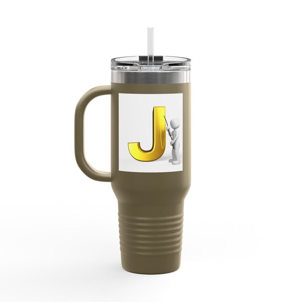 Gold Letter J Initial Travel Mug | 40oz Insulated Tumbler