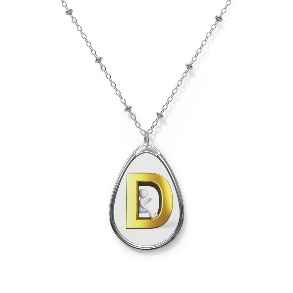 Personalized Oval Initial Necklace — Gold Letter D Pendant