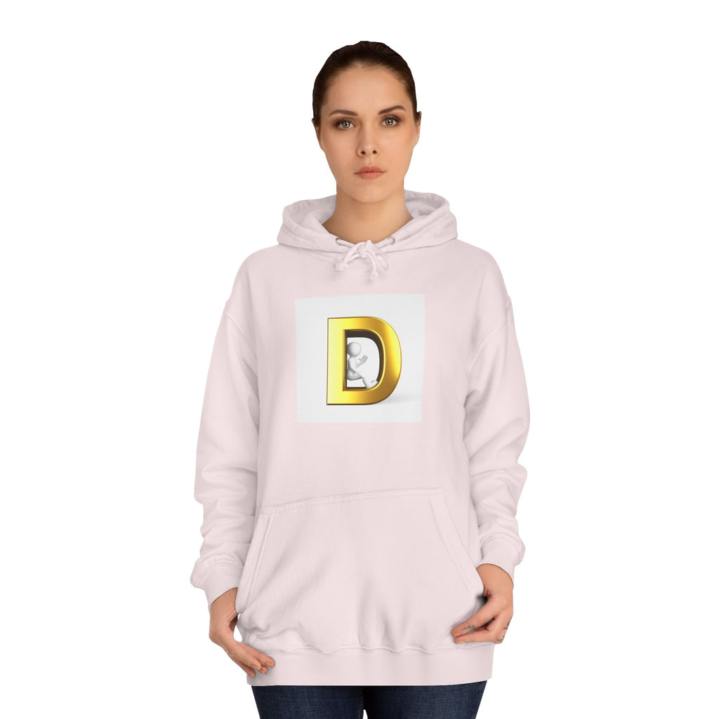 Gold Letter D Hoodie | Monogram Initial Sweatshirt, Metallic 3D Typography