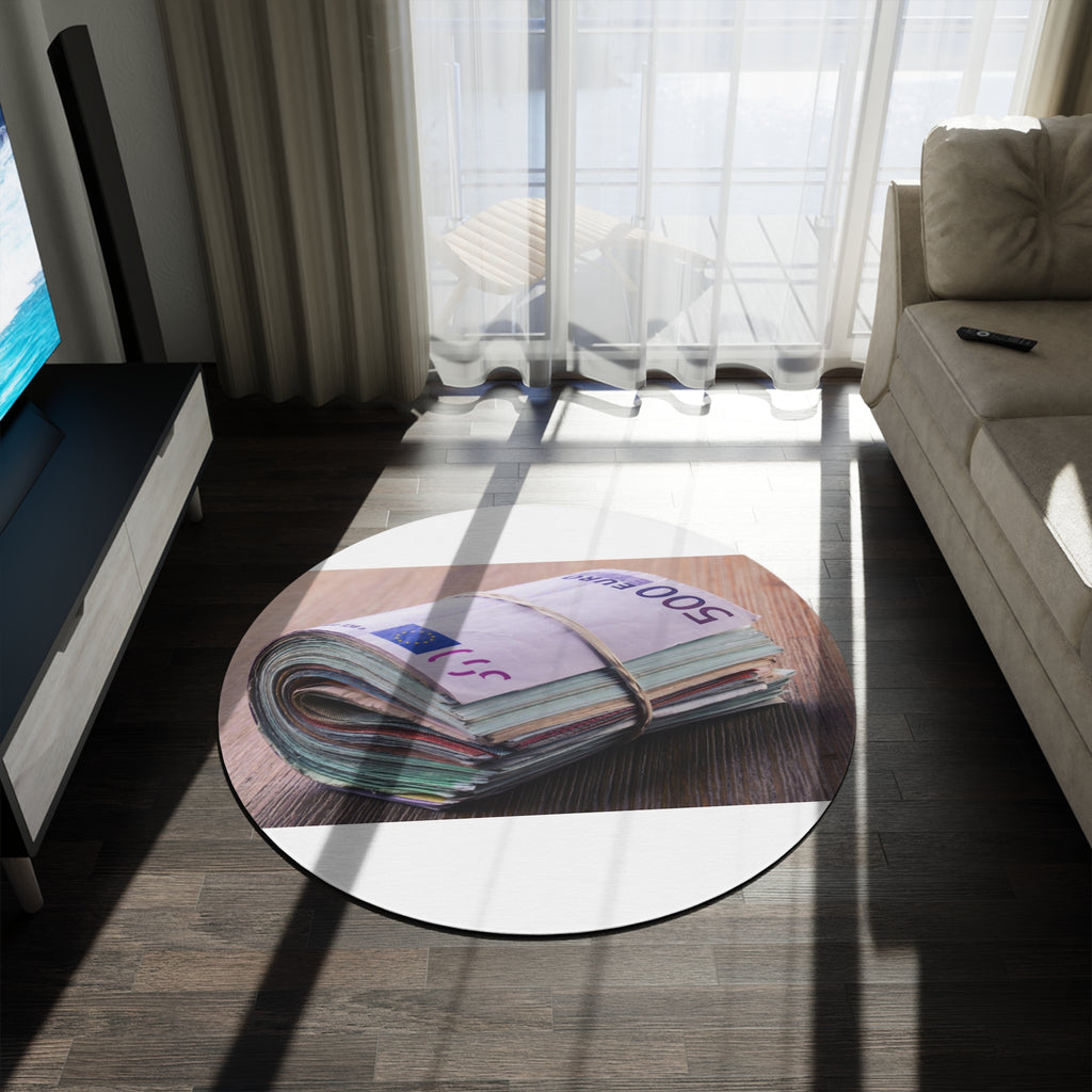Stack of Euro Banknotes Round Rug | Money Print Round Rug, Currency Decor