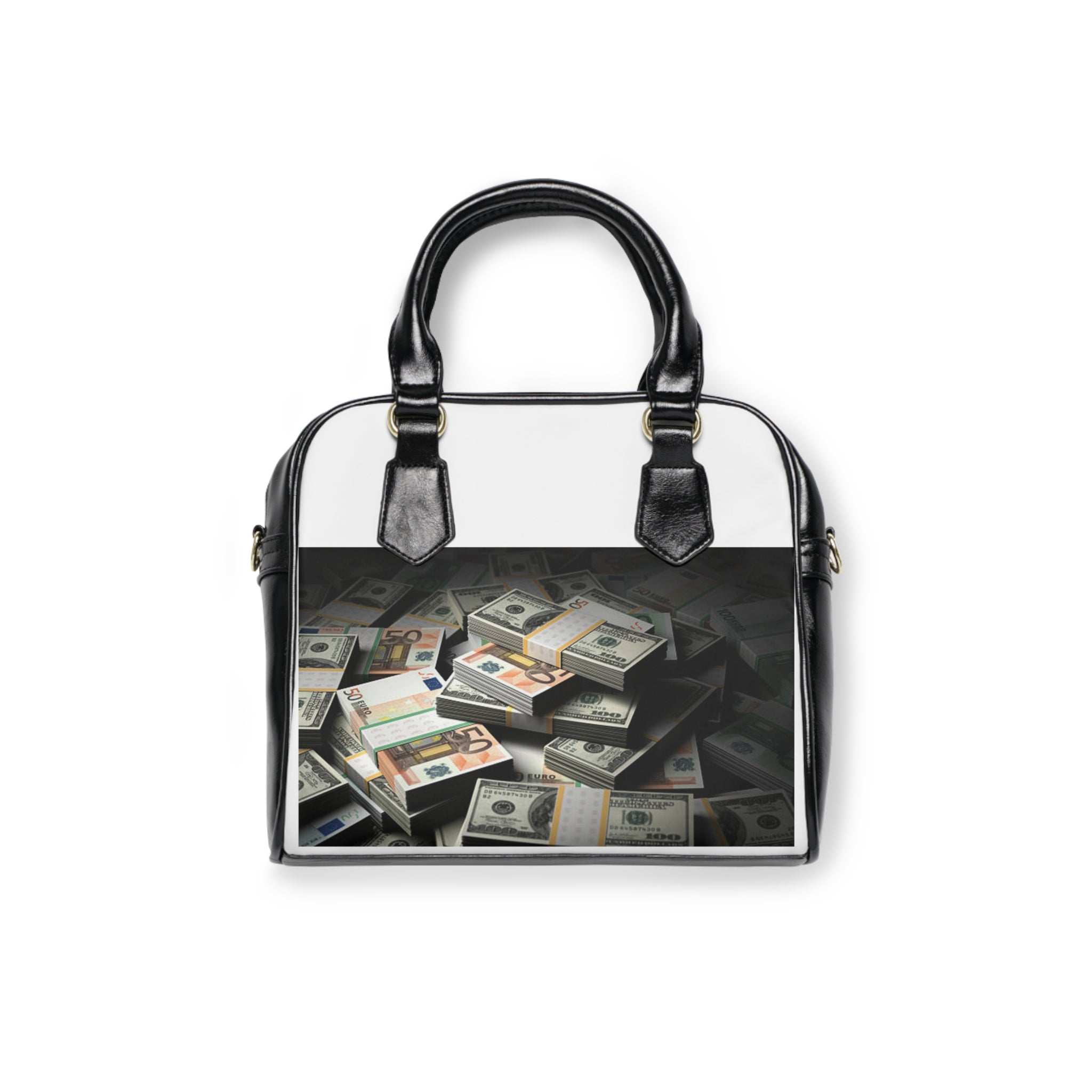 Stacked Cash Print Shoulder Handbag | Money Pile Design
