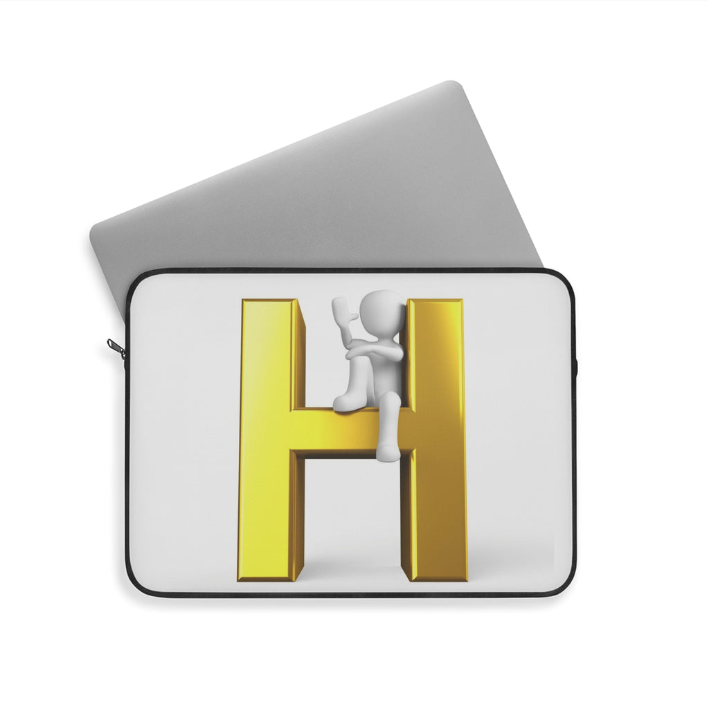 Gold 3D Letter H with Climbing Figure Laptop Sleeve | Monogram H