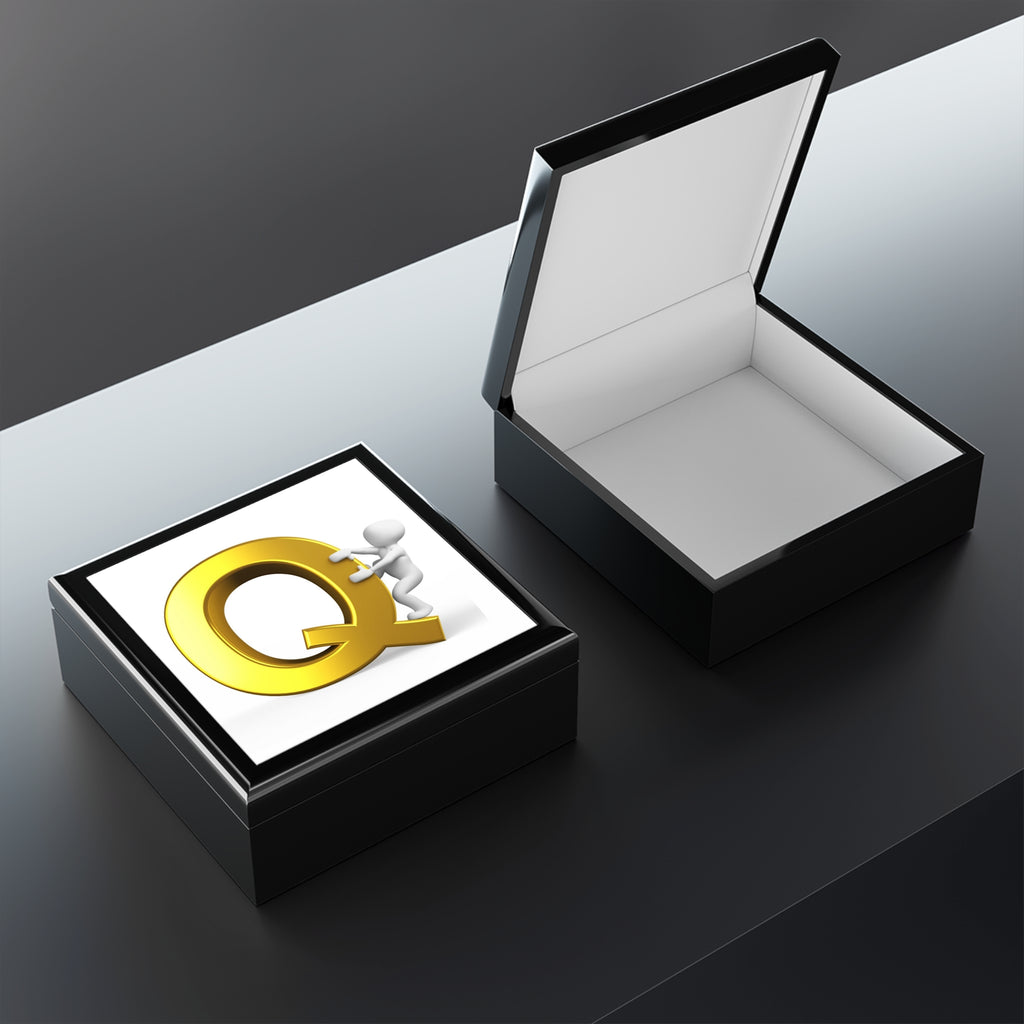 Gold Letter Q Monogram Jewelry Box | Initial Keepsake Storage