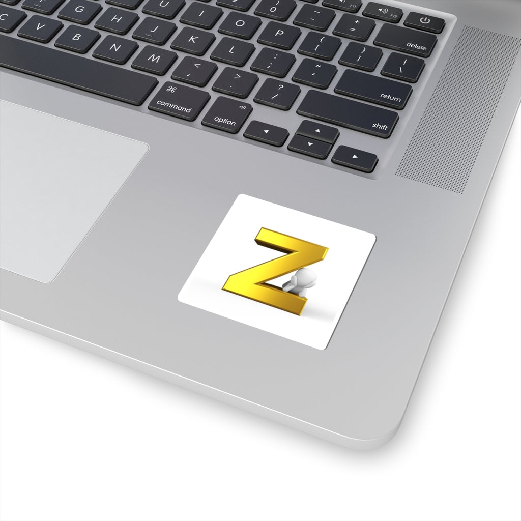 Gold 3D Letter Z with Sitting Figure Sticker | Kiss-Cut Sticker
