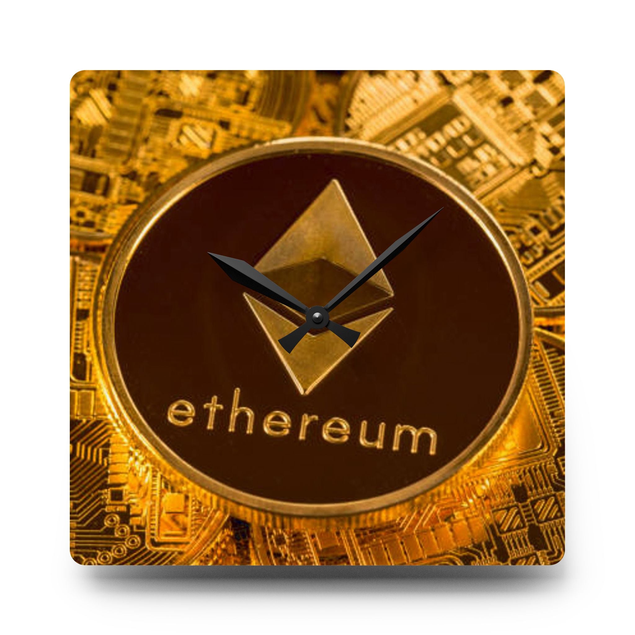 Horloge murale en acrylique Ethereum Coin | Horloge logo crypto, décoration blockchain