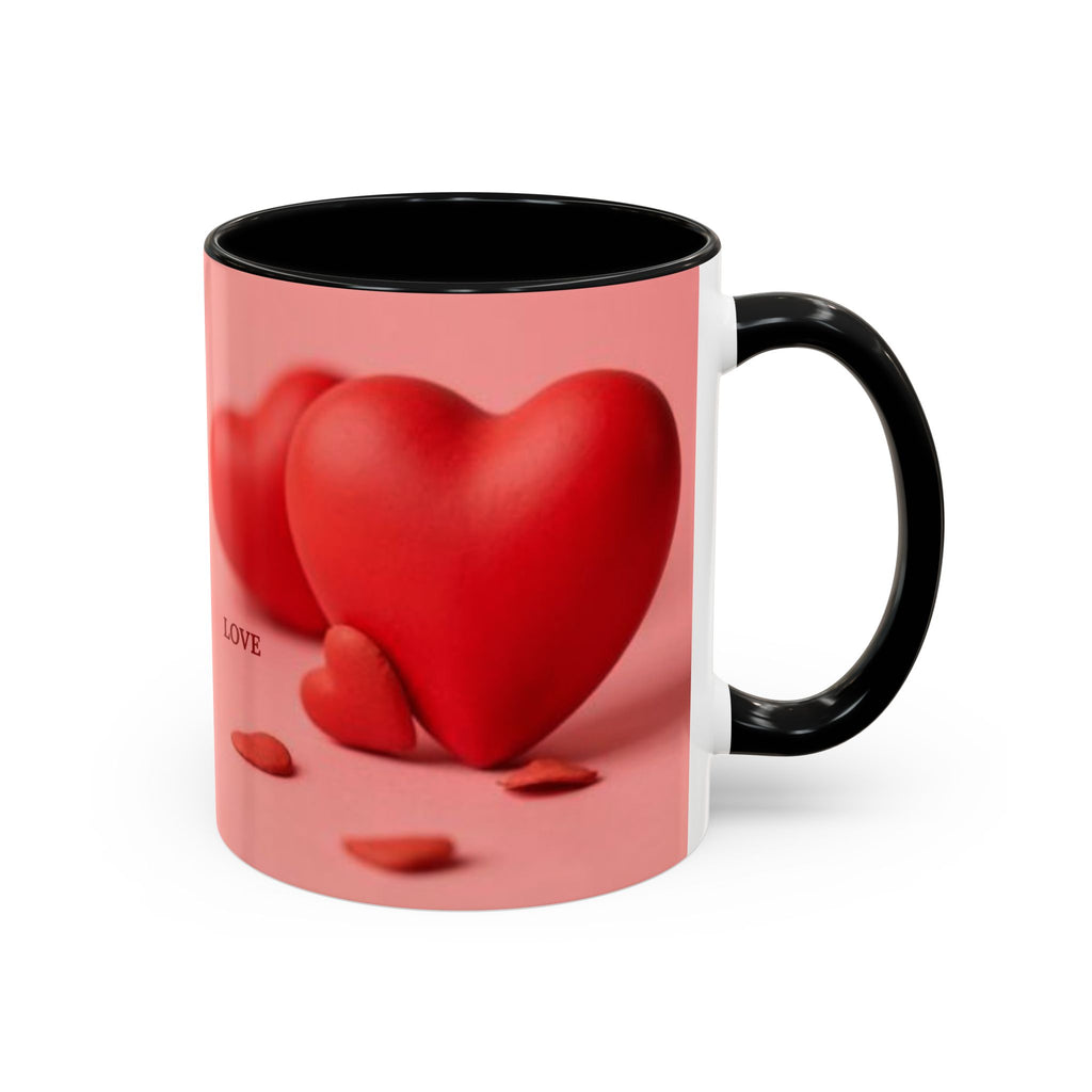Red Heart Love Design Accent Coffee Mug | Valentine Heart Ceramic Mug