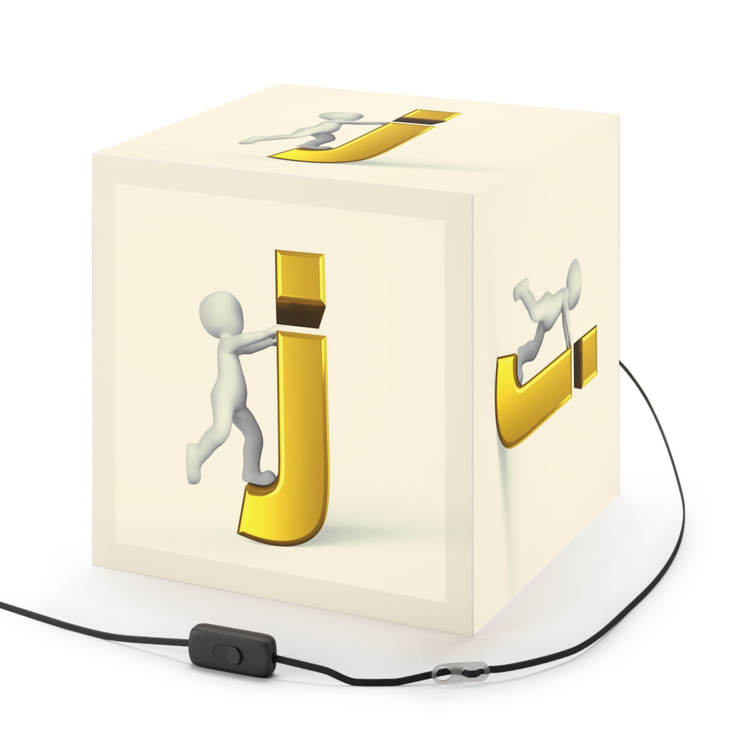 3D Stick Figure Riding Gold Letter J Light Cube Lamp | Personalized Initial Lighting