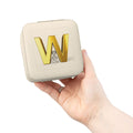Gold Letter W Jewelry Travel Case | Compact Pink Ring Earring Organizer