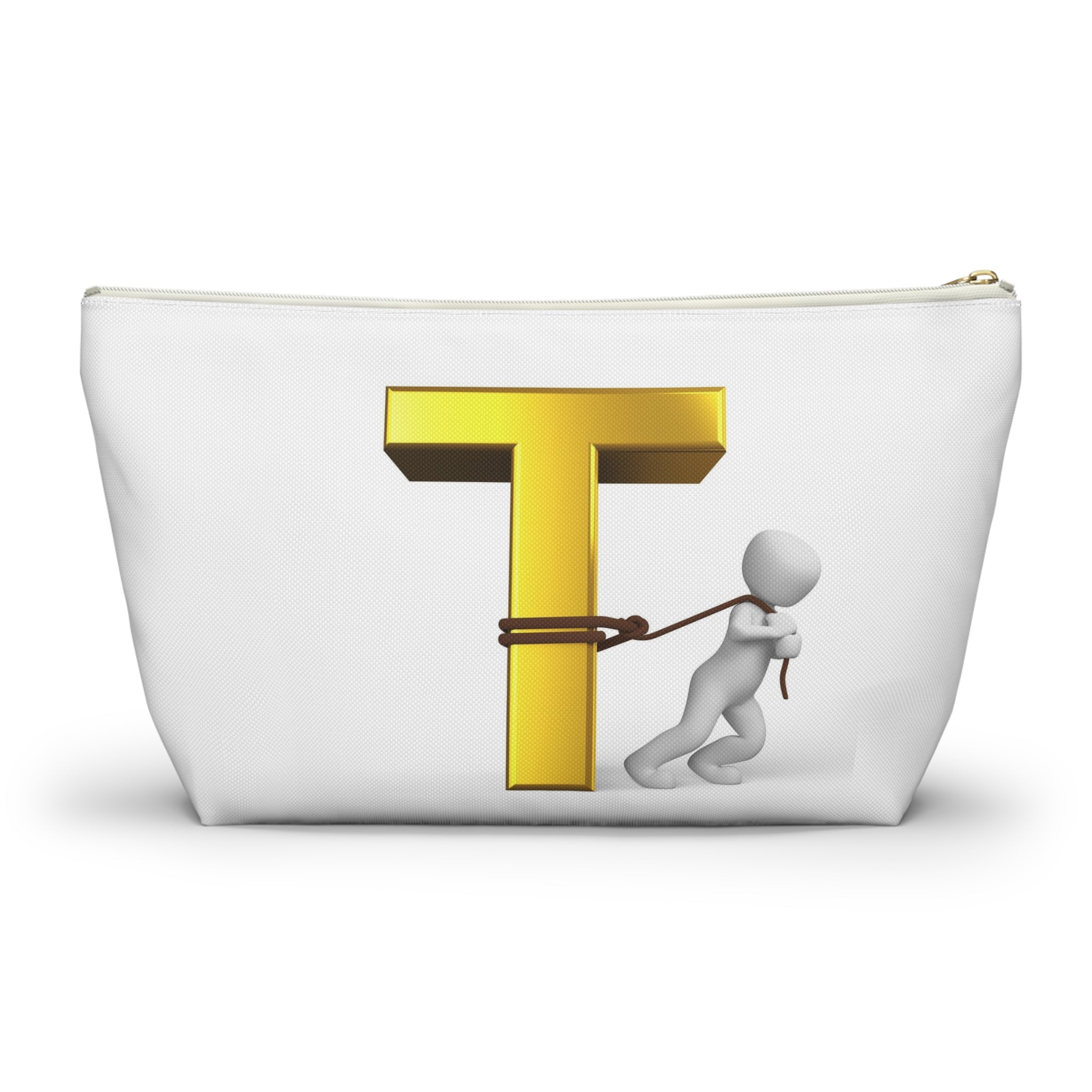 Gold Letter T with Person Pulling Rope Accessory Pouch