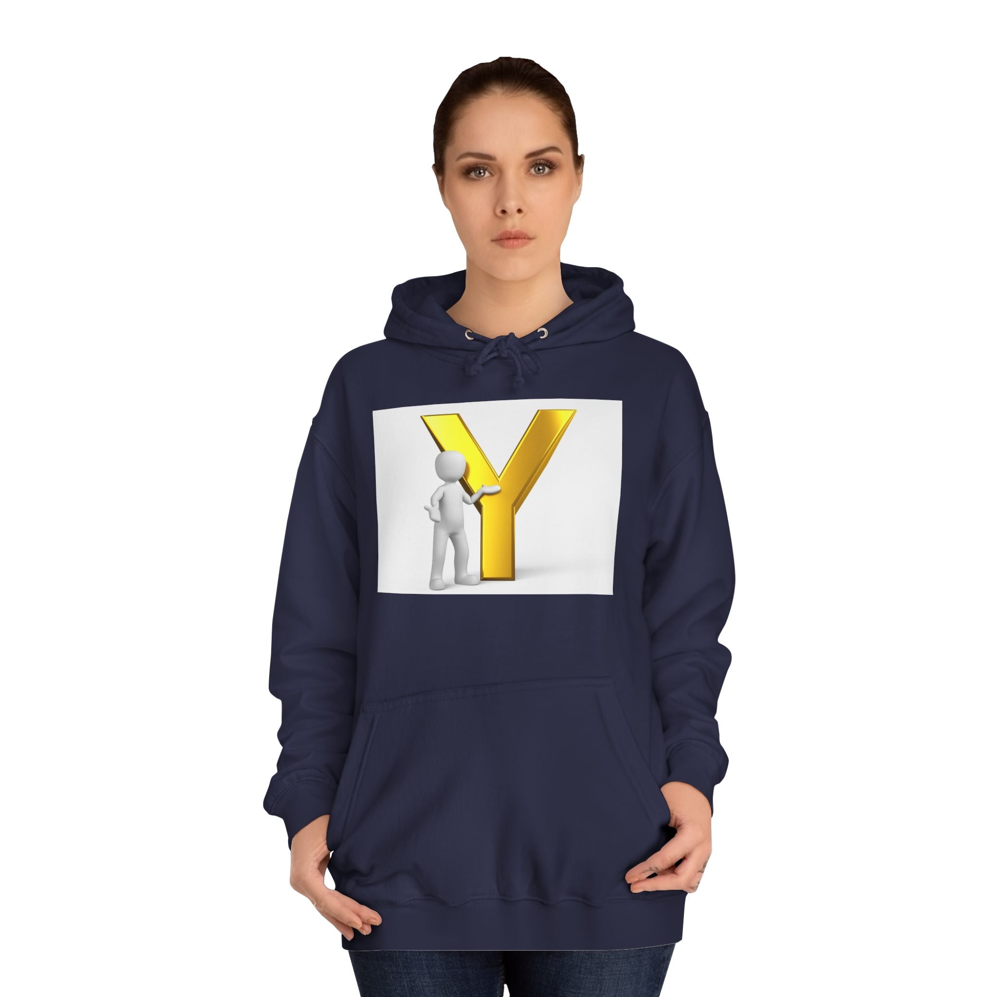 3D Gold Letter Y with Figure Hoodie | Initial Monogram Sweatshirt