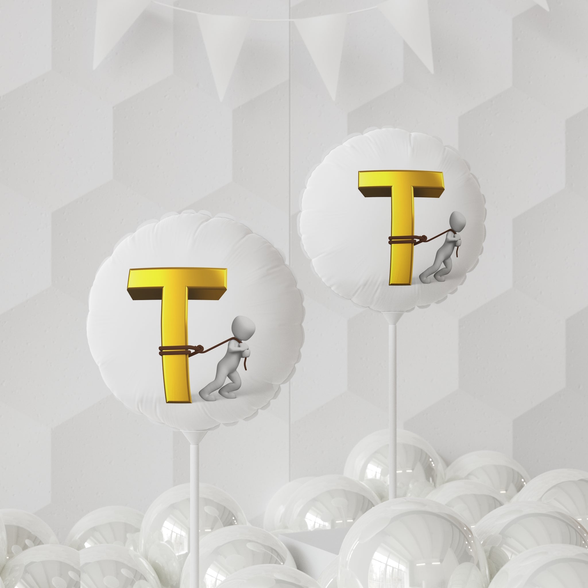 Gold Letter T with Figure Balloon | 11" Round/Heart Balloon