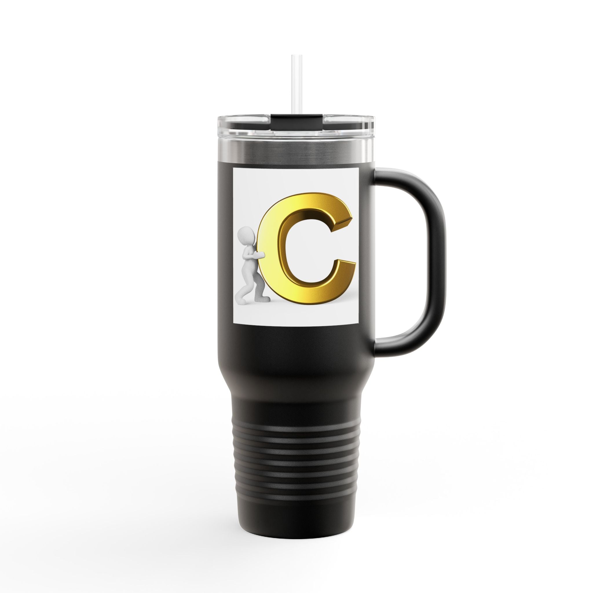 3D Gold Letter C Initial Travel Mug | 40oz Insulated Tumbler