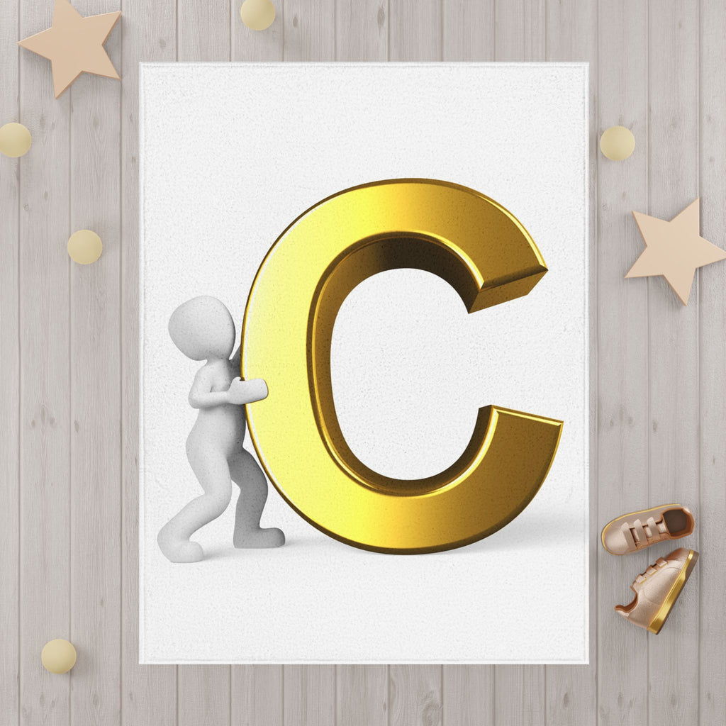 Gold Letter C toddler blanket | Initial C alphabet nursery decor