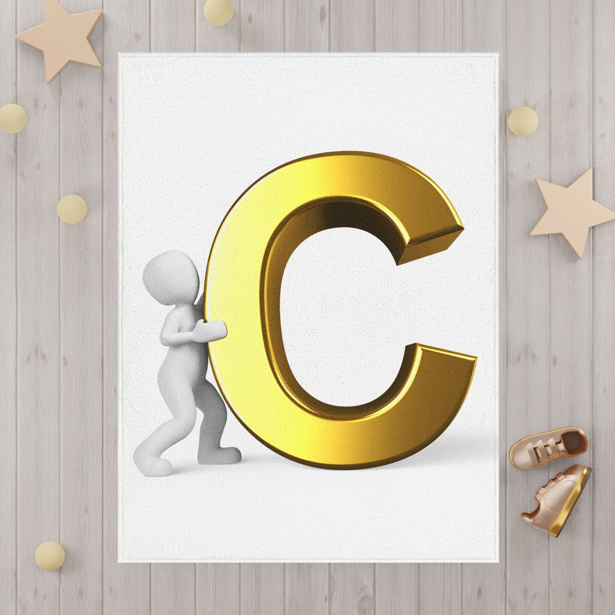 Gold Letter C toddler blanket | Initial C alphabet nursery decor