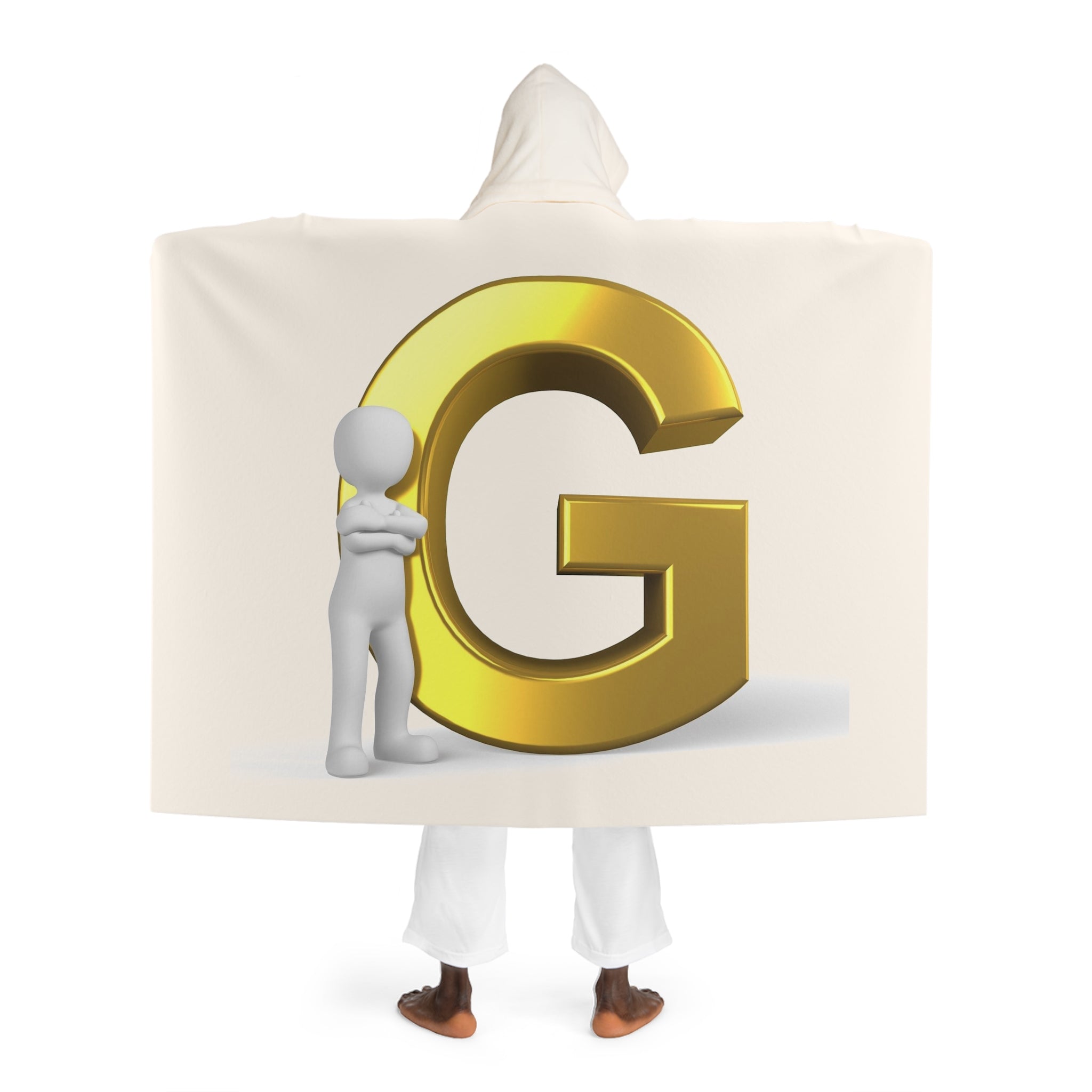 Hooded Sherpa Fleece Blanket | Gold Letter G With Figure