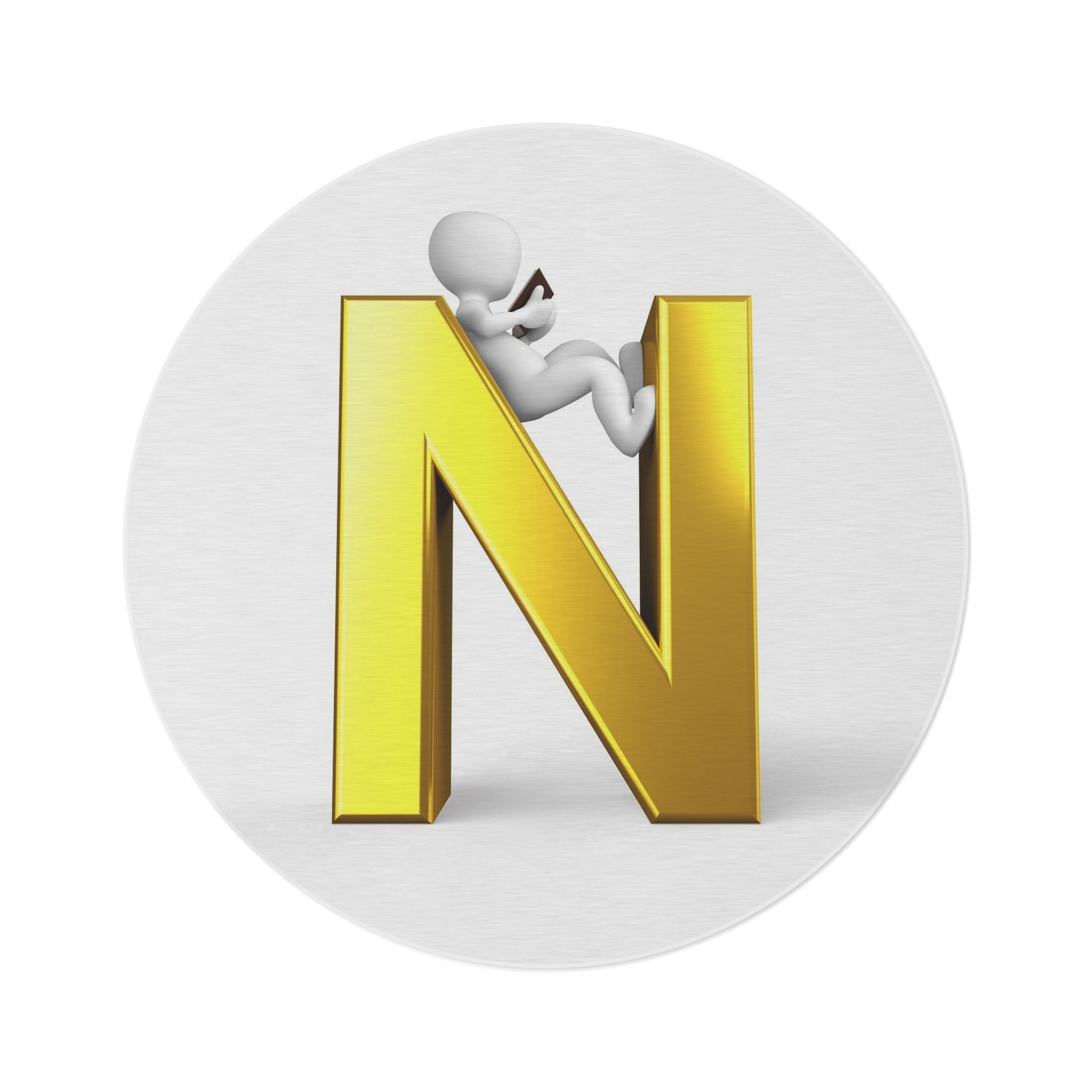 Gold Letter N with Relaxing Character Round Rug | Monogram Initial Home Decor