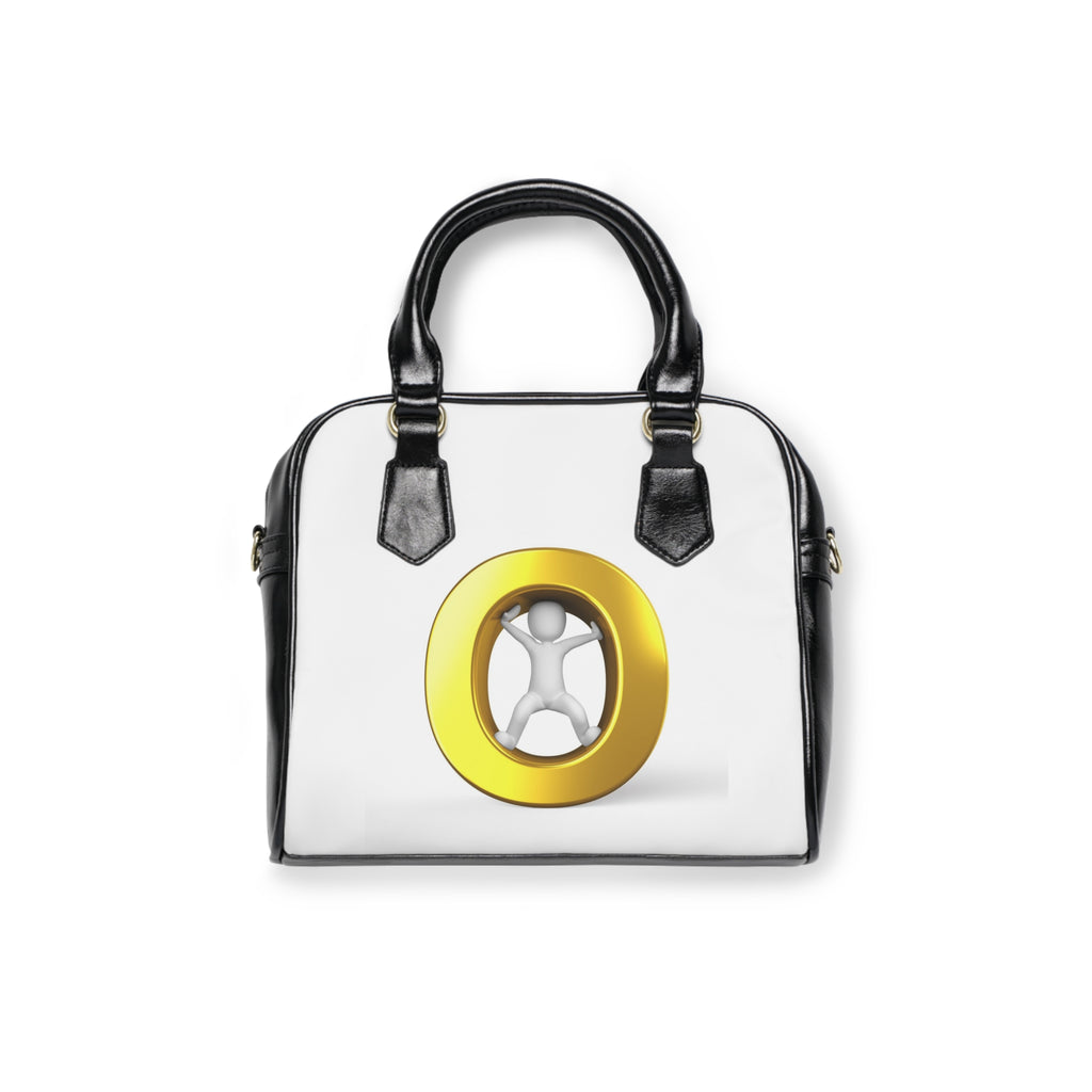 Gold Ring O with Abstract Figure Shoulder Handbag | Minimal Logo Purse