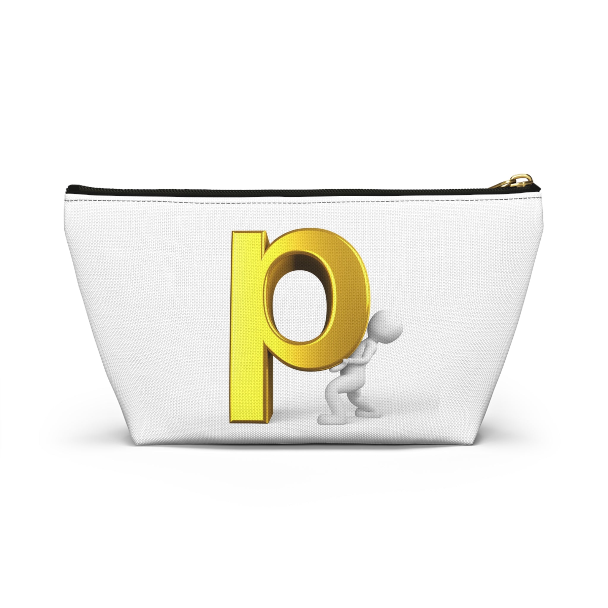 Gold Letter P Monogram Accessory Pouch | T-Bottom Zippered Cosmetic Bag