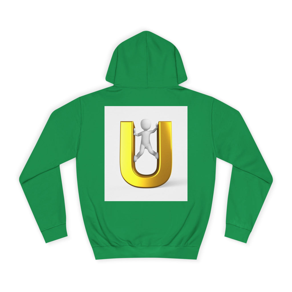 3D Gold Letter U Hoodie | Stick Figure Climbing Typography Sweatshirt