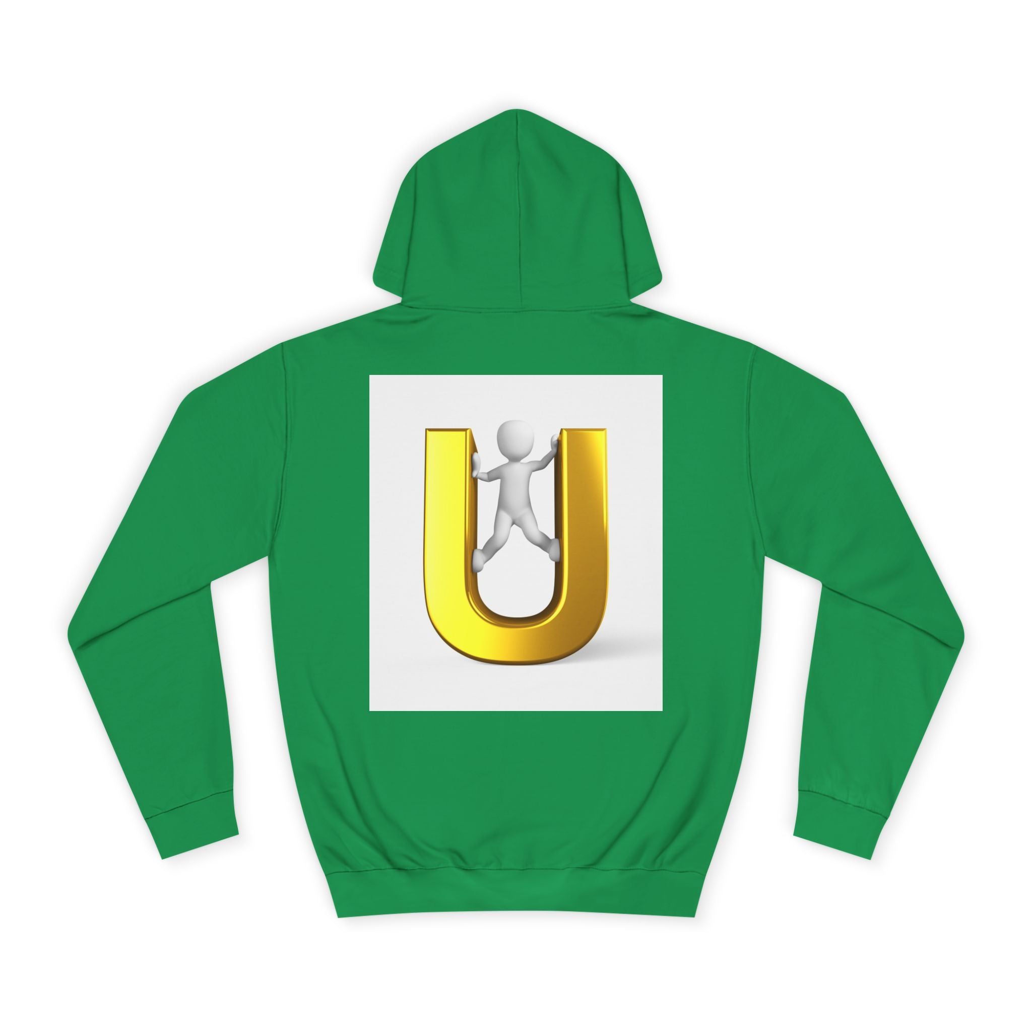 3D Gold Letter U Hoodie | Stick Figure Climbing Typography Sweatshirt