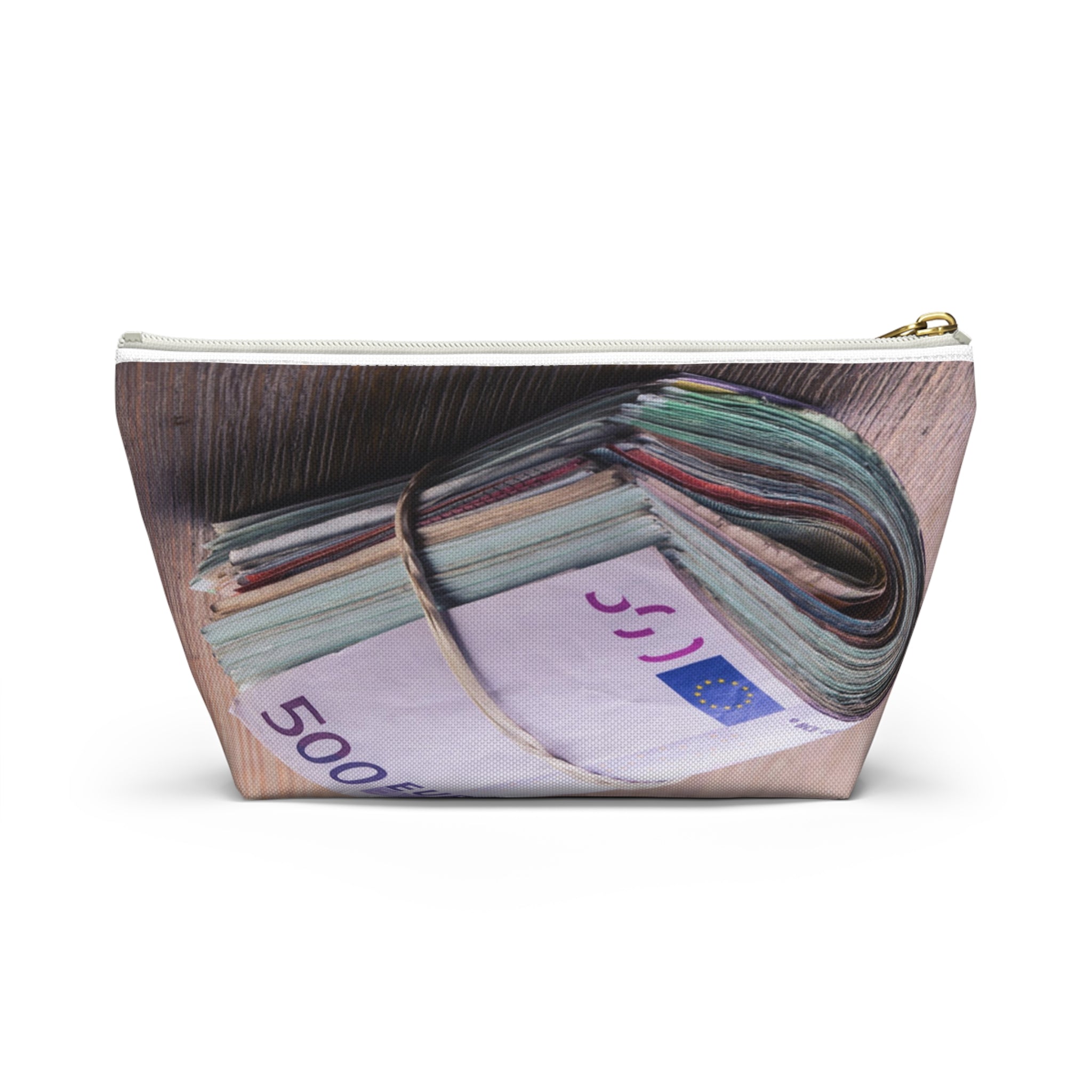 Rolled Euro Banknotes Accessory Pouch | T-Bottom Zipper Pouch