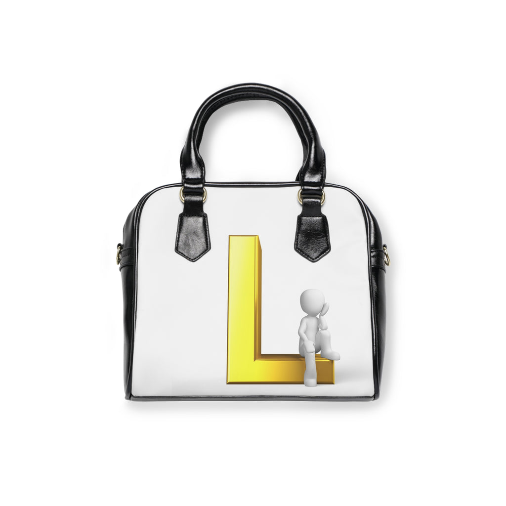 3D Person with Gold L Letter Shoulder Handbag | Initial Monogram Purse