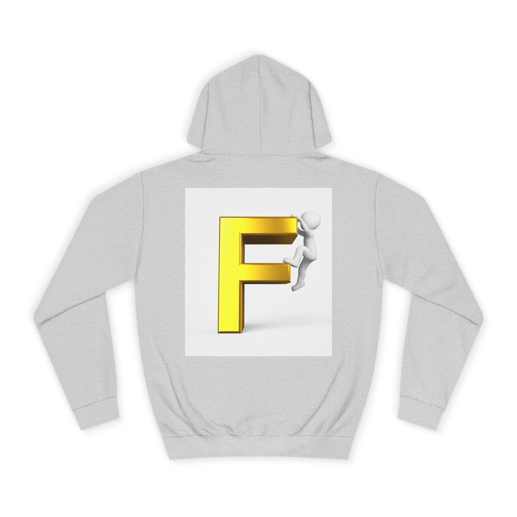 3D Gold Letter F Hoodie | Climbing Figurine Letterman Style