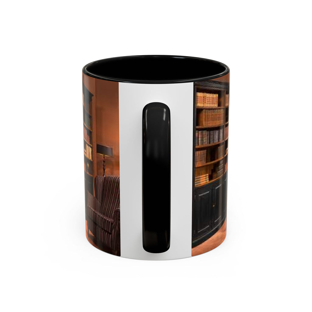 Cozy Library Bookshelf Coffee Mug | Accent Black Handle