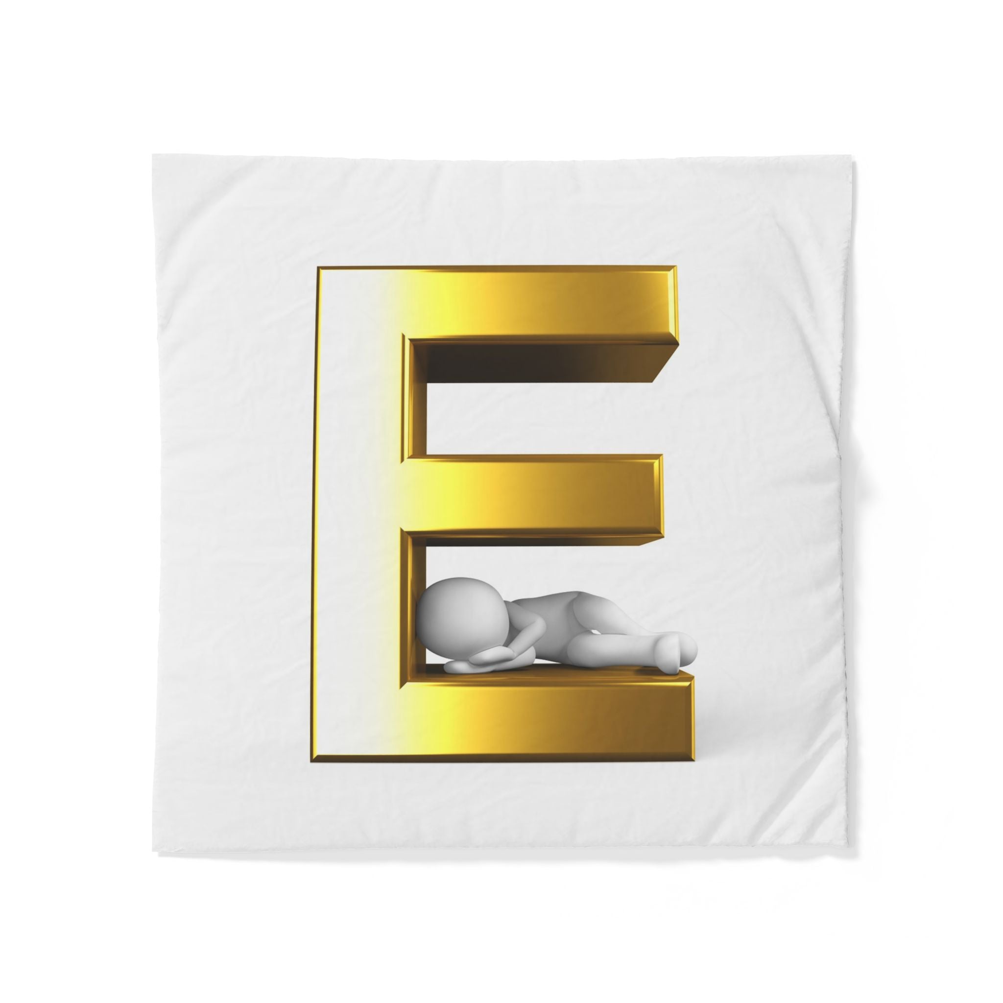 Golden Letter E with Sleeping Figure duvet cover | Initial monogram bedding
